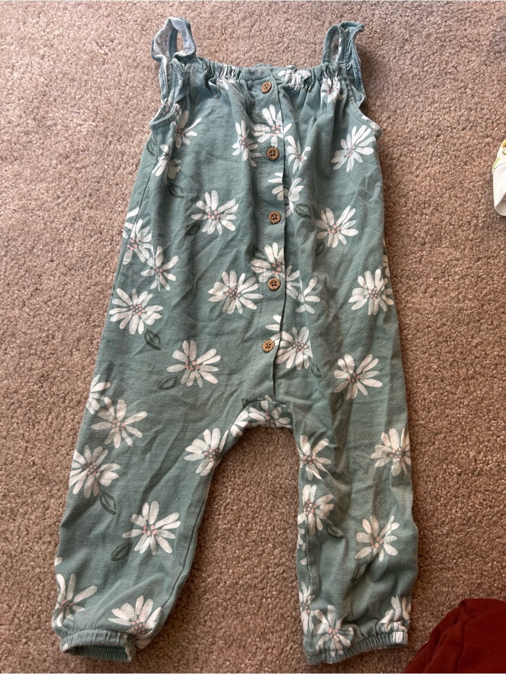 Green Floral Kids Romper with Button Front